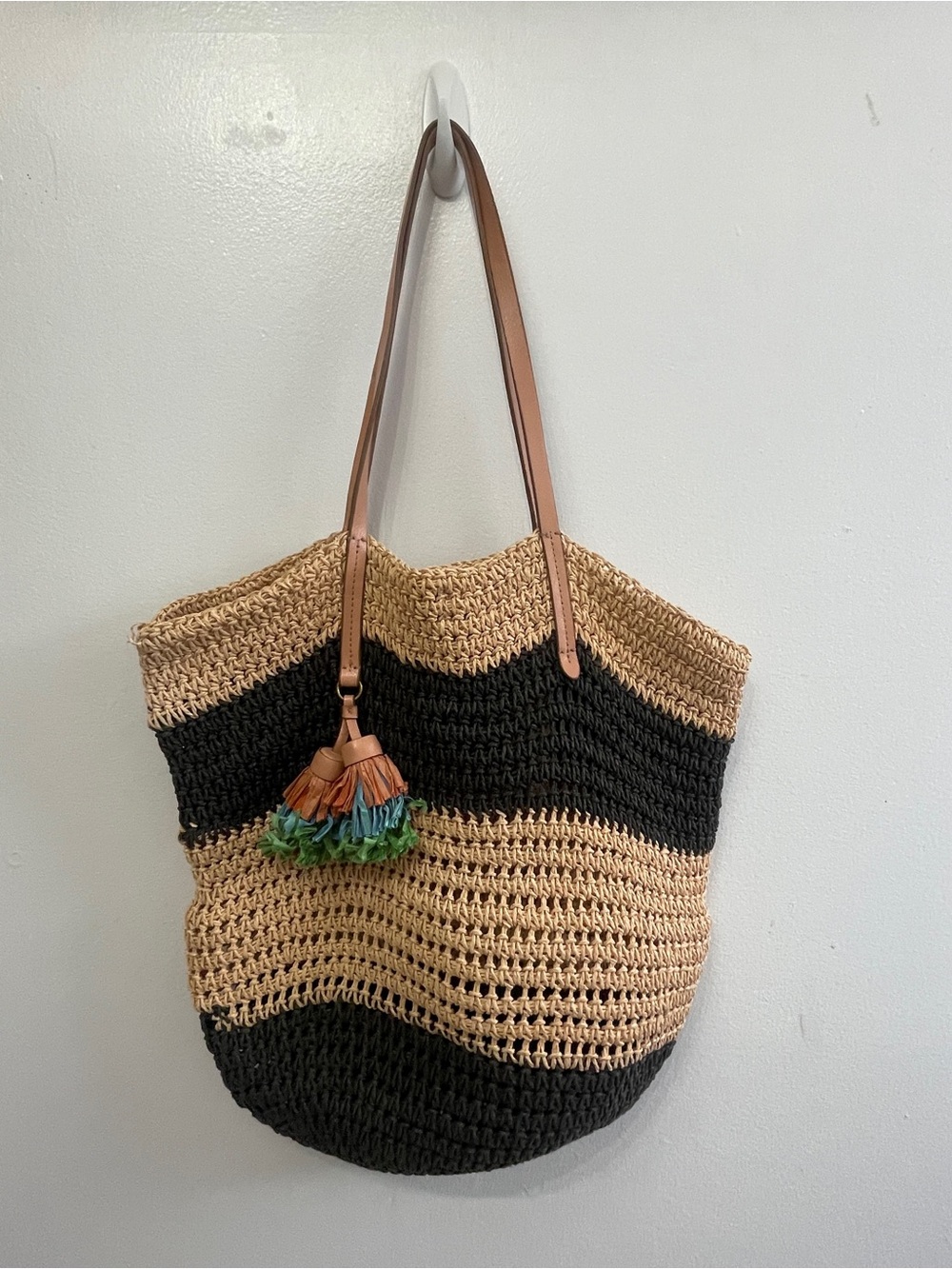 J Crew Striped straw market tote